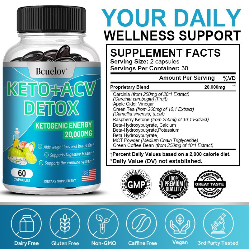 Bcuelov Keto+Acv Detox Softgels Advanced Cleansing Extract – 20,000 Mg Natural Apple Cider Vinegar Colon Cleanser Formula