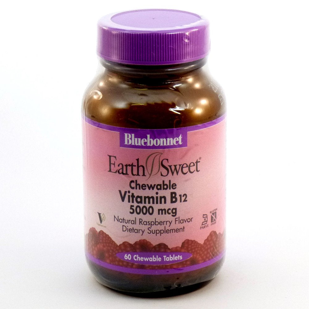 Bluebonnet Nutrition Earthsweet Vitamin B12 5000 Mcg Chewables, Natural Raspberry, 60 Ct