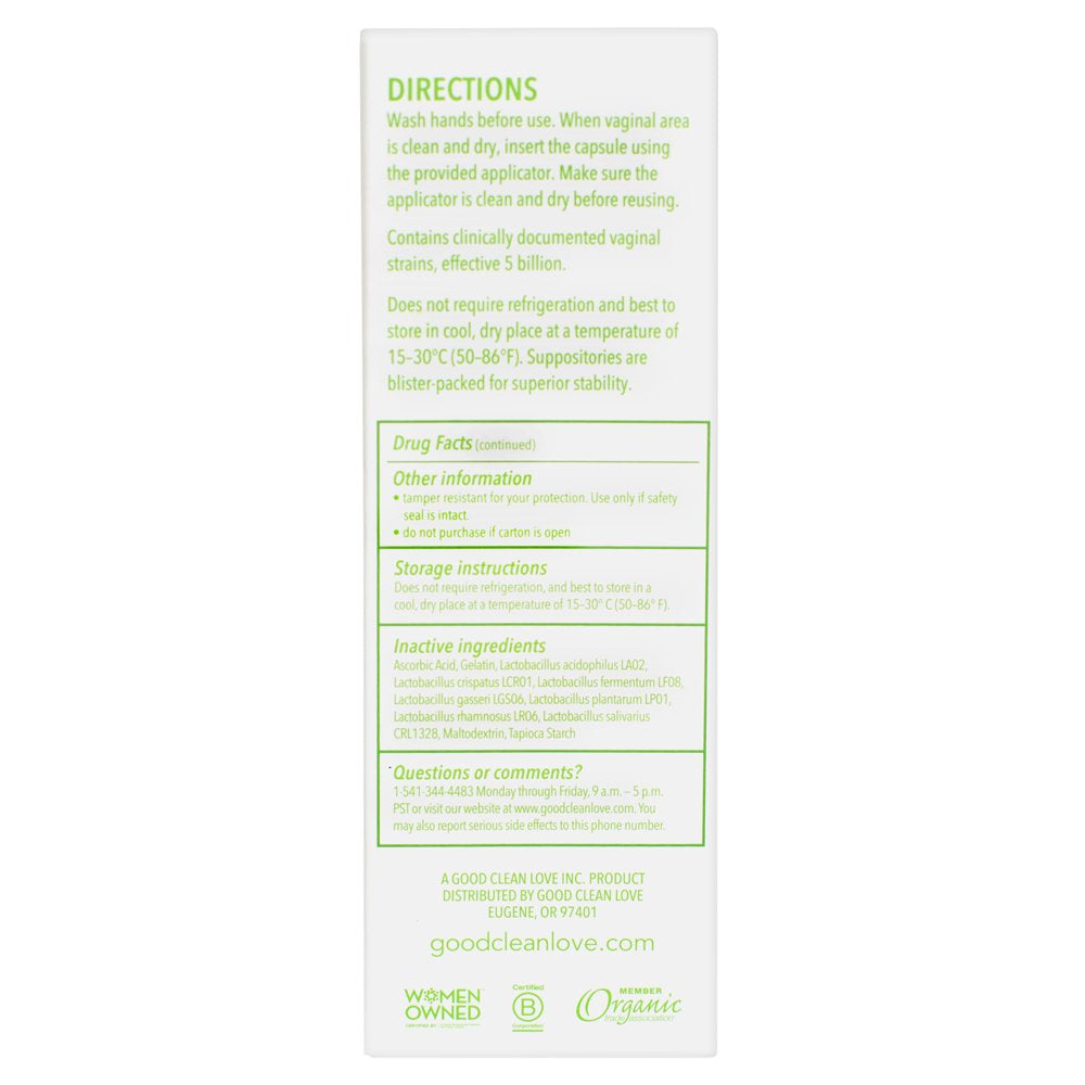 Good Clean Love: Biophresh® Vaginal Homeopathic Suppository, Bacterial Vaginosis Treatment for Women, Relieves Itching & Irritation, Promotes Urinary Tract Health, 10 Capsules