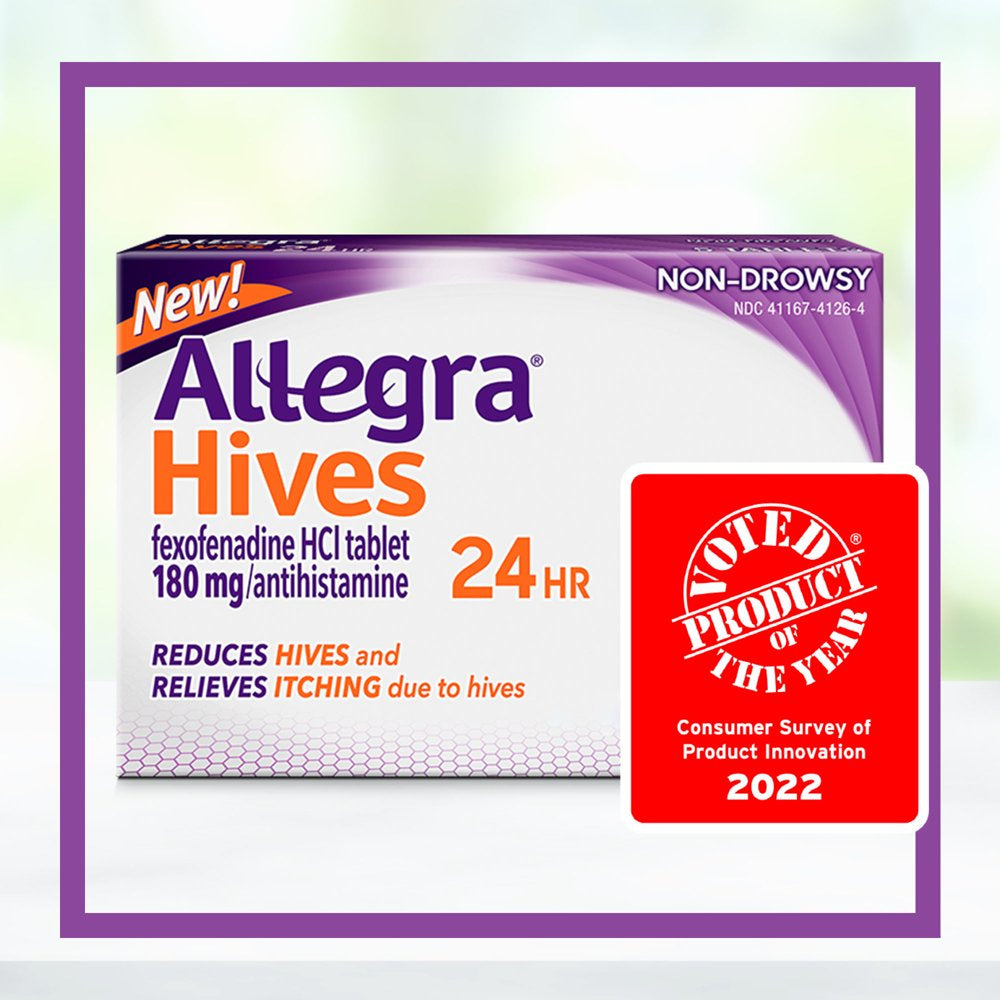 Allegra Adult Hives 24 Hour Non-Drowsy Antihistamine Allergy Relief Medicine 180Mg Tablets 30Ct