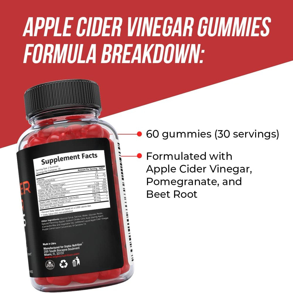 Apple Cider Vinegar Gummies - 1000Mg -Formulated to Support Healthy Weight, Normal Energy Levels & Gut Health* - Supports Digestion, Detox & Cleansing* - ACV Gummies W/ VIT B12, Beetroot & Pomegranate