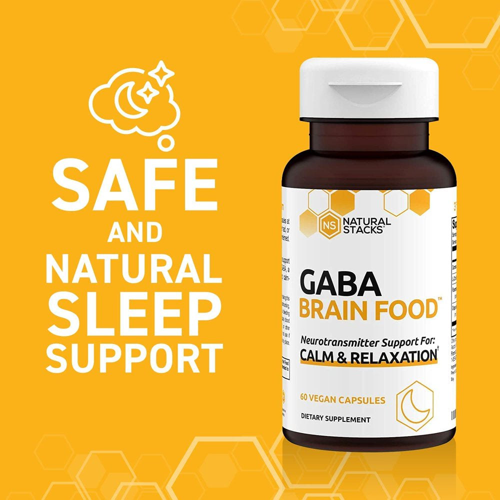 Natural Stacks Gamma-Aminobutyric Acid GABA Supplement 60 Ct. - Deep Relaxation and Calm - Night Time Sleep Aid - Brain Food Formula Promotes GABA (Gamma-Aminobutyric Acid)