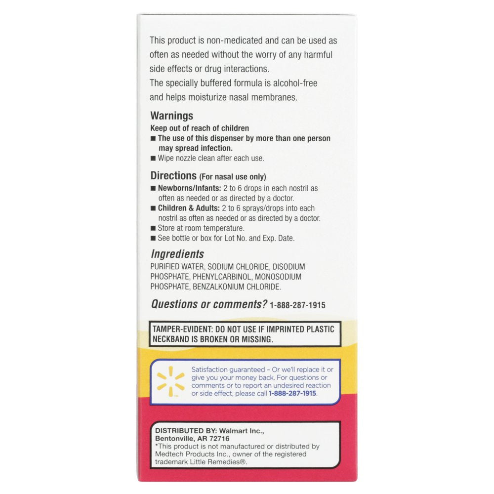 Equate Infants' Drug and Alcohol Free Saline Spray/Drops, All Ages, 1 Fl Oz