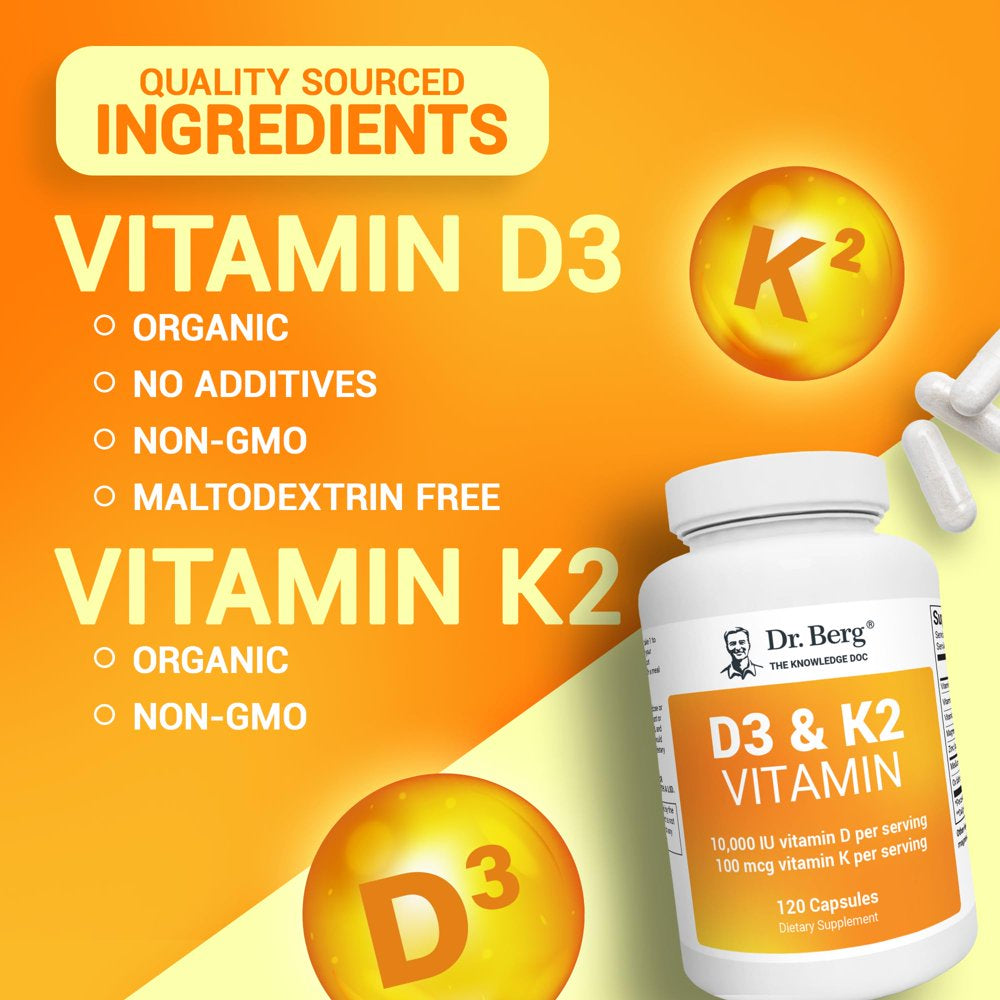 Dr. Berg D3 & K2 Vitamin Supplement for Heart and Bone Health, 120 Capsules
