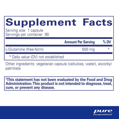 Pure Encapsulations L-Glutamine 500 Mg | Supplement for Immune and Digestive Support, Gut Health and Lining Repair, Metabolism Boost, and Muscle Support | 90 Capsules