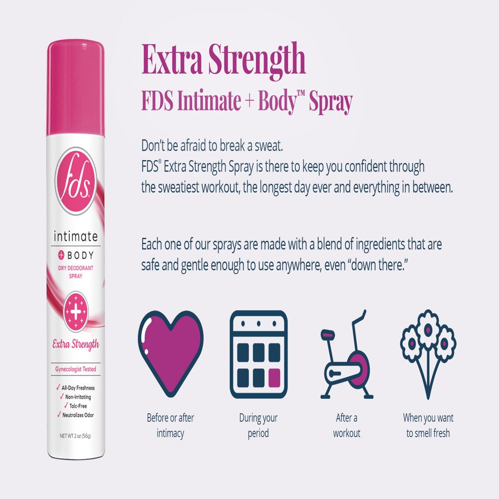 FDS Intimate + Body Dry Feminine Deodorant Spray, Extra Strength, 3 Pack