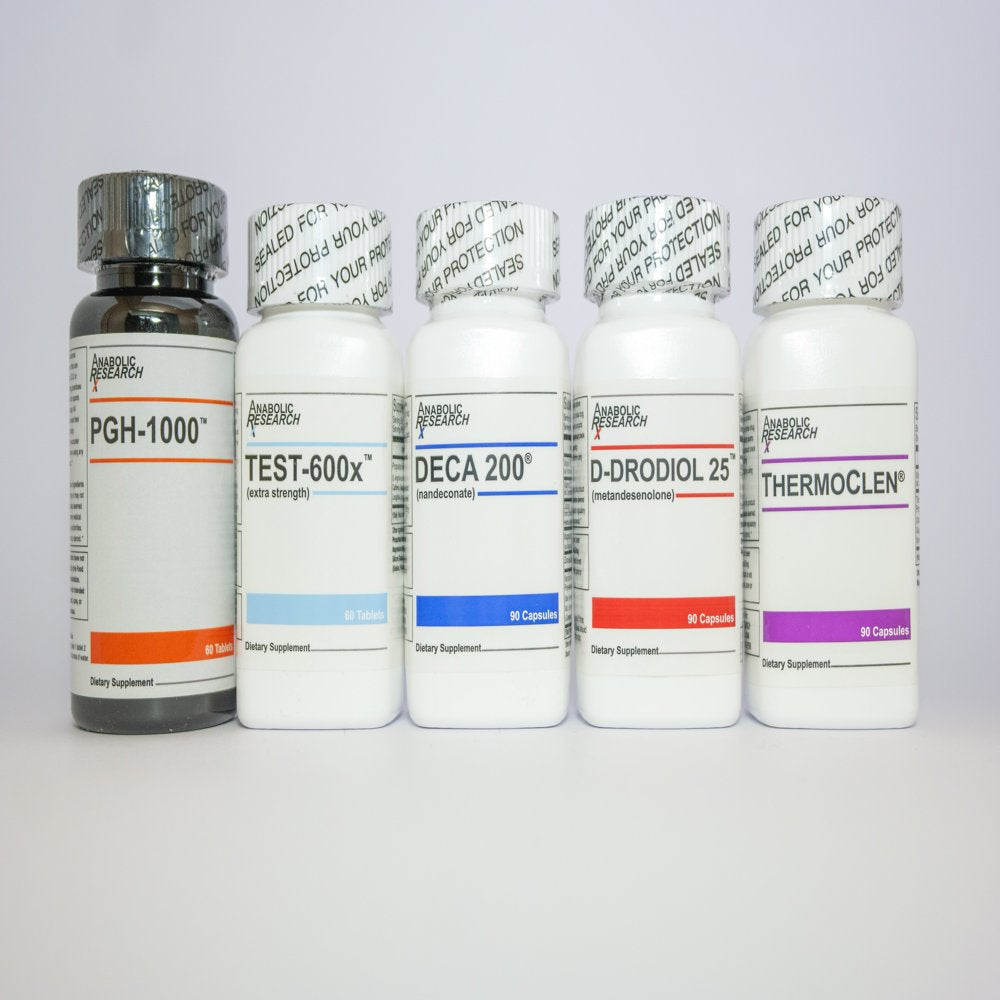 Anabolic Research Growth Stack - PGH-1000, Test-600X, Deca 200, D-Drodriol 25, and Thermo Clen - 1 Month Supply