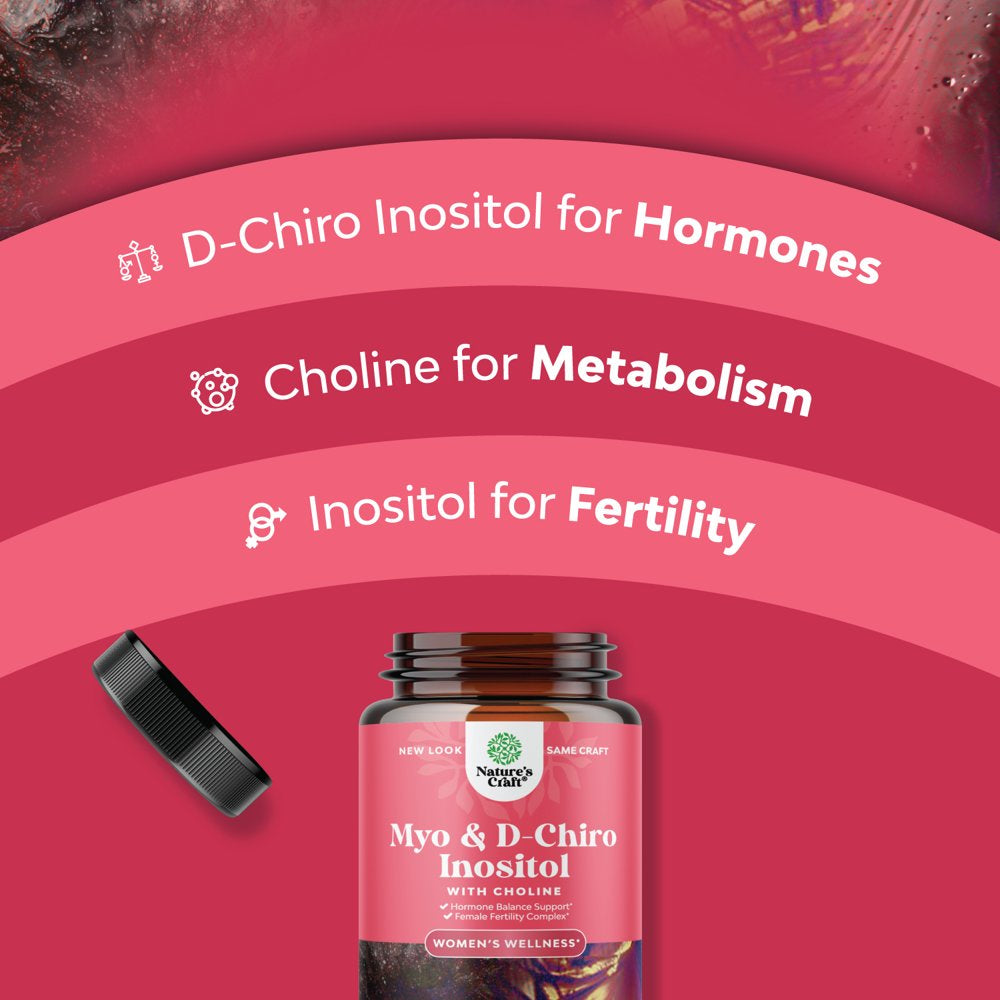 Myo-Inositol & D-Chiro Inositol Capsules - Choline Inositol Supplement for Cycle and Fertility Support - Womens Hormone Balance Supplement with Myo & D-Chiro Inositol plus Choline Bitartrate