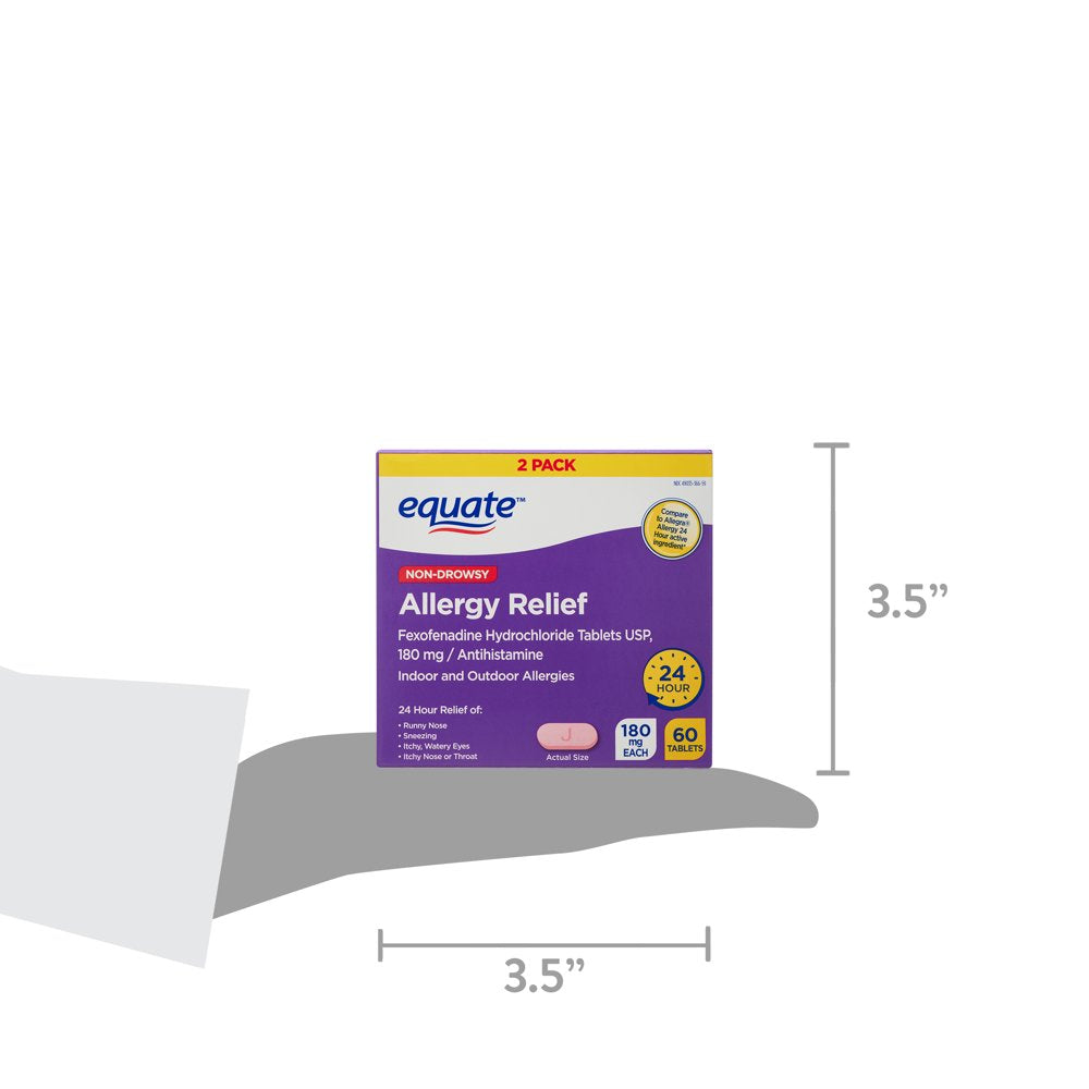 Equate Non-Drowsy Allergy Relief Tablets, 60 Tablets, 2 Count