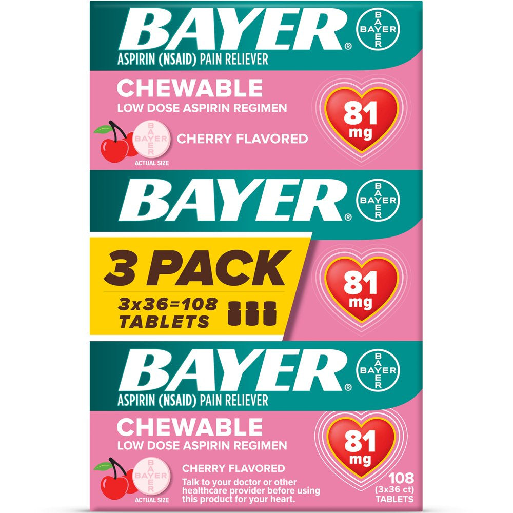 Bayer Chewable Aspirin Regimen Low Dose Pain Reliever Tablets, 81Mg, Cherry, 108 Count