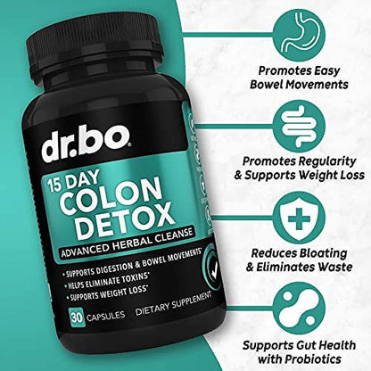 Colon Cleanser Detox for Weight Loss - 15 Day Intestinal Cleanse Pills & Probiotic - Fast Acting Natural Laxative for Constipation Relief - Bowel Movement Supplements for Stomach Bloating, Gut Support