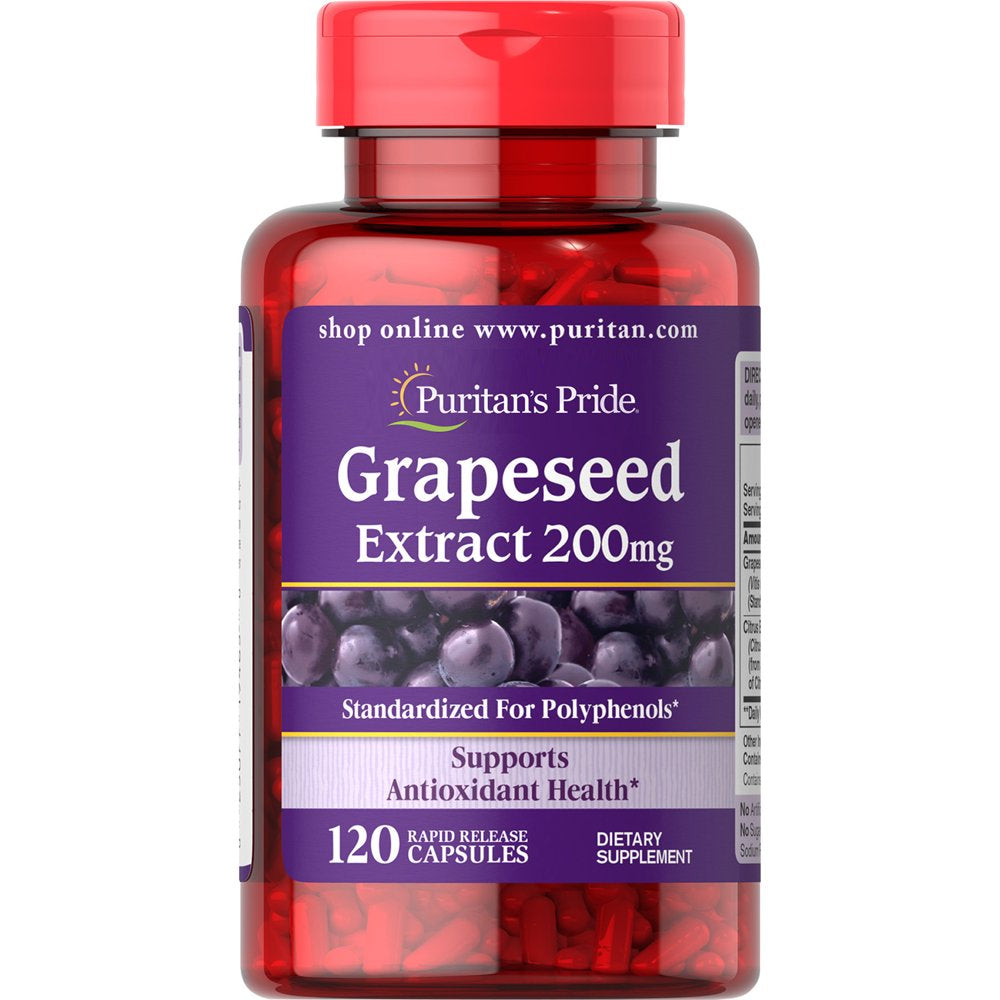 Puritans Pride Grapeseed Extract 200 Mg Capsules, 120 Count