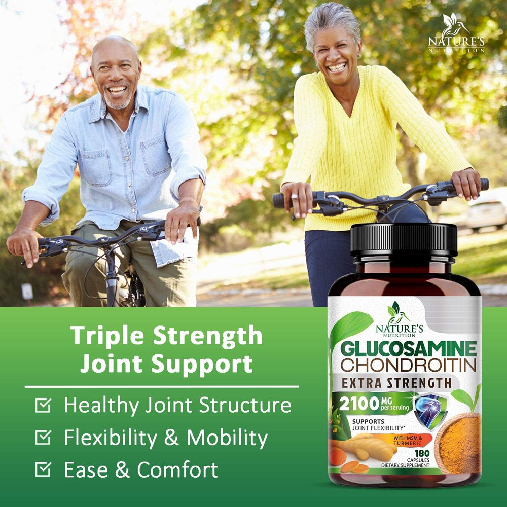 Glucosamine Chondroitin MSM Complex - Joint Support Supplement Turmeric & Boswellia, Triple Strength Glucosamine Capsules - Support for Joint Health & Mobility with Quercetin Bromelain - 180 Capsules