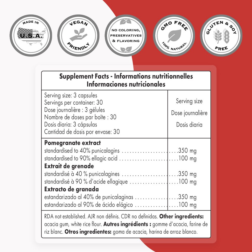 Supersmart - Double Pomegranate (90% Ellagic Acid) - Antioxidant Supplement - Cardiovascular Health - Liver Support | Non-Gmo & Gluten Free - 90 Vegetarian Capsules