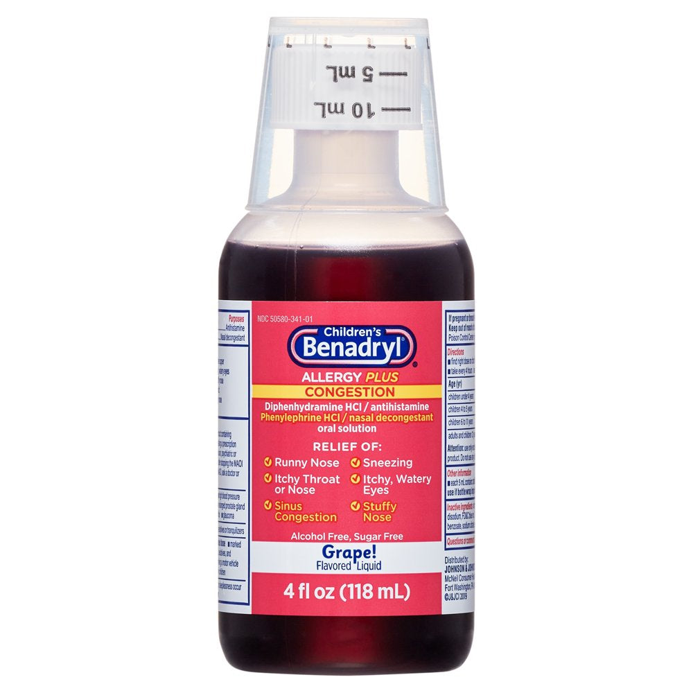 Children'S Allergy plus Congestion Relief Liquid, Grape, 4 Fl. Oz