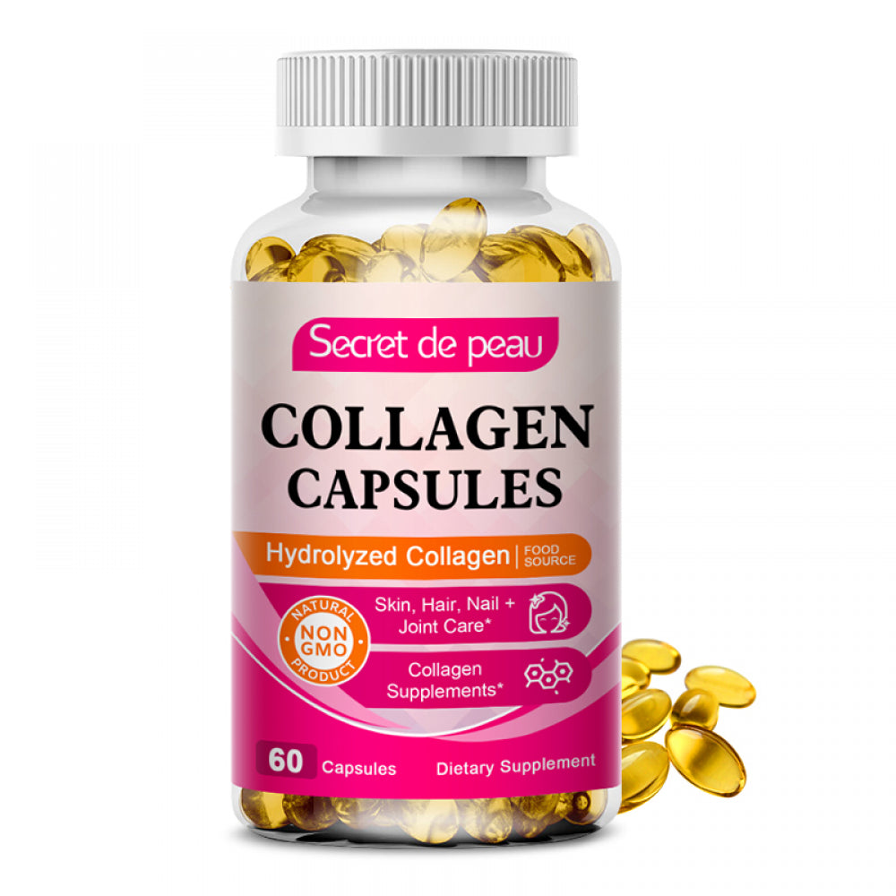 Clearance! Secret De Peau Collagen Capsules - Collagen Pills, 60 Count, for Skin, Hair, Nails & Joints, Collagen Supplements for Women & Men, Non-Gmo