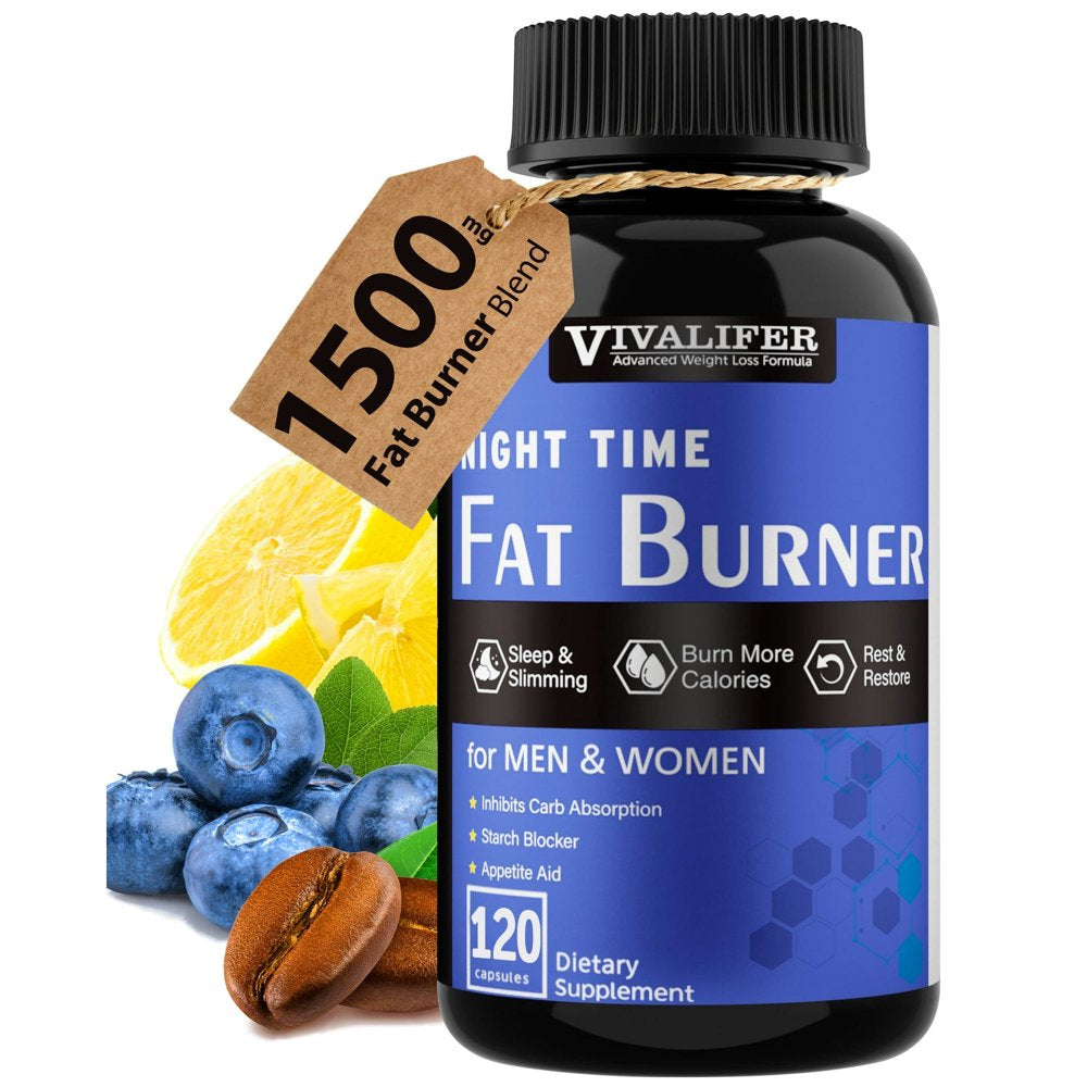 VIVALIFER Night Time Fat Burner, Appetite Suppressant for Weight Loss, Sleep Aid Supplement, Boost Metabolism, Weight Loss Pills for Women and Men, 120 Capsules