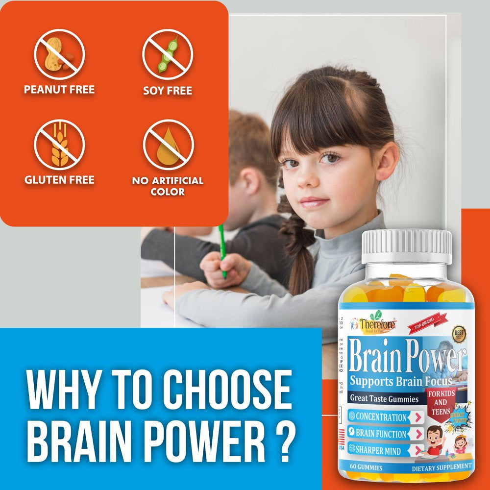 Brain Booster Supplement Focus Gummies Vitamins for Kids & Teens, Brain Focus, Memory, Learning, Accuracy and Concentration Tasty 60 Chewable Gummies