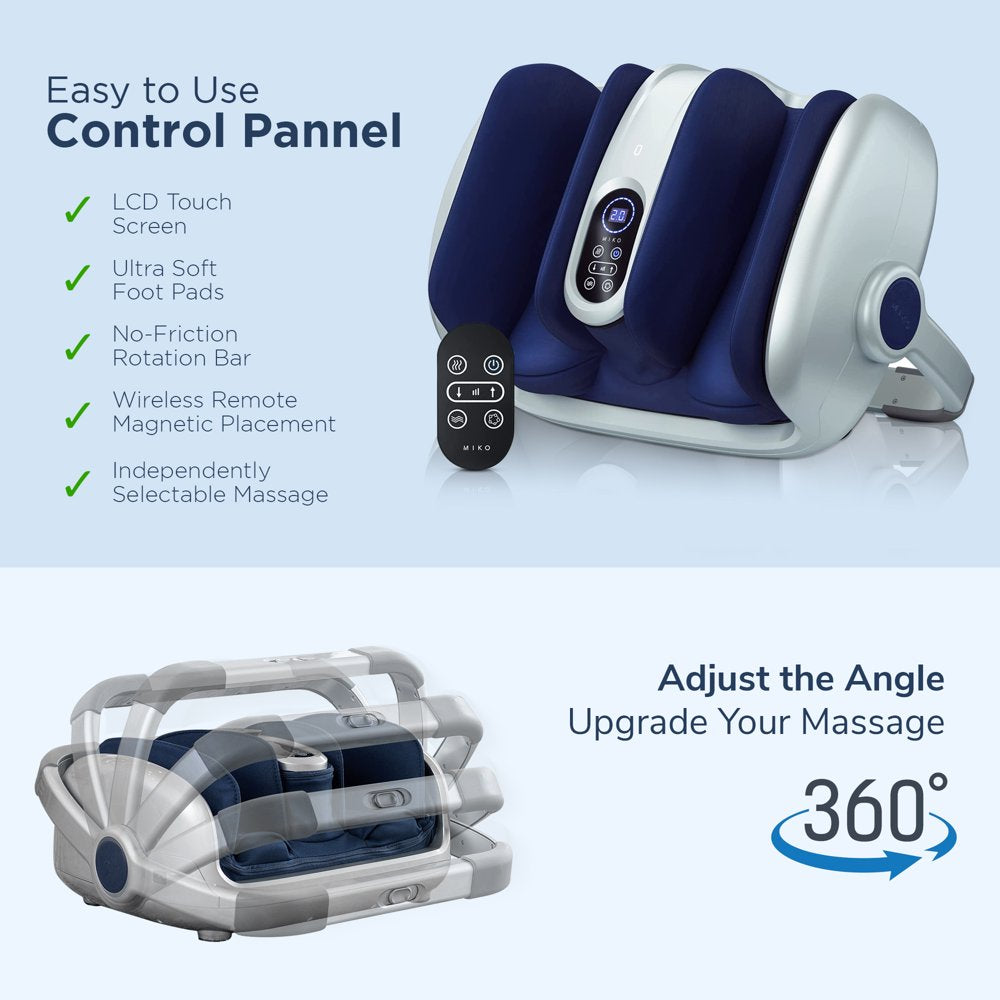 Miko Foot Massager Shiatsu Machine with Pressure Settings, Deep Kneading, Vibration, Heat and Wireless Remote, Fits up to Size 15
