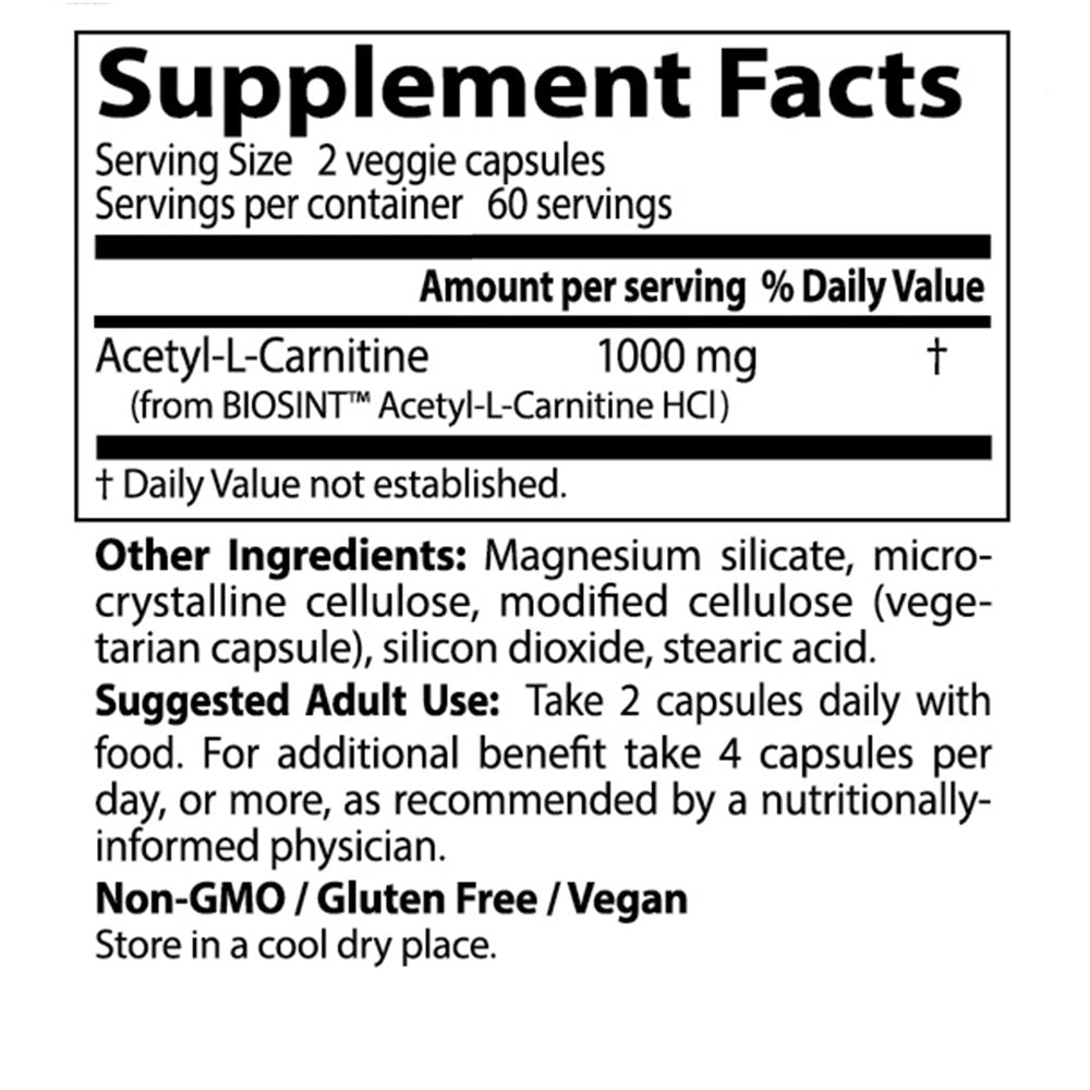 Doctor'S Best Acetyl-L-Carnitine with Biosint 500 Mg 120 Veg Caps