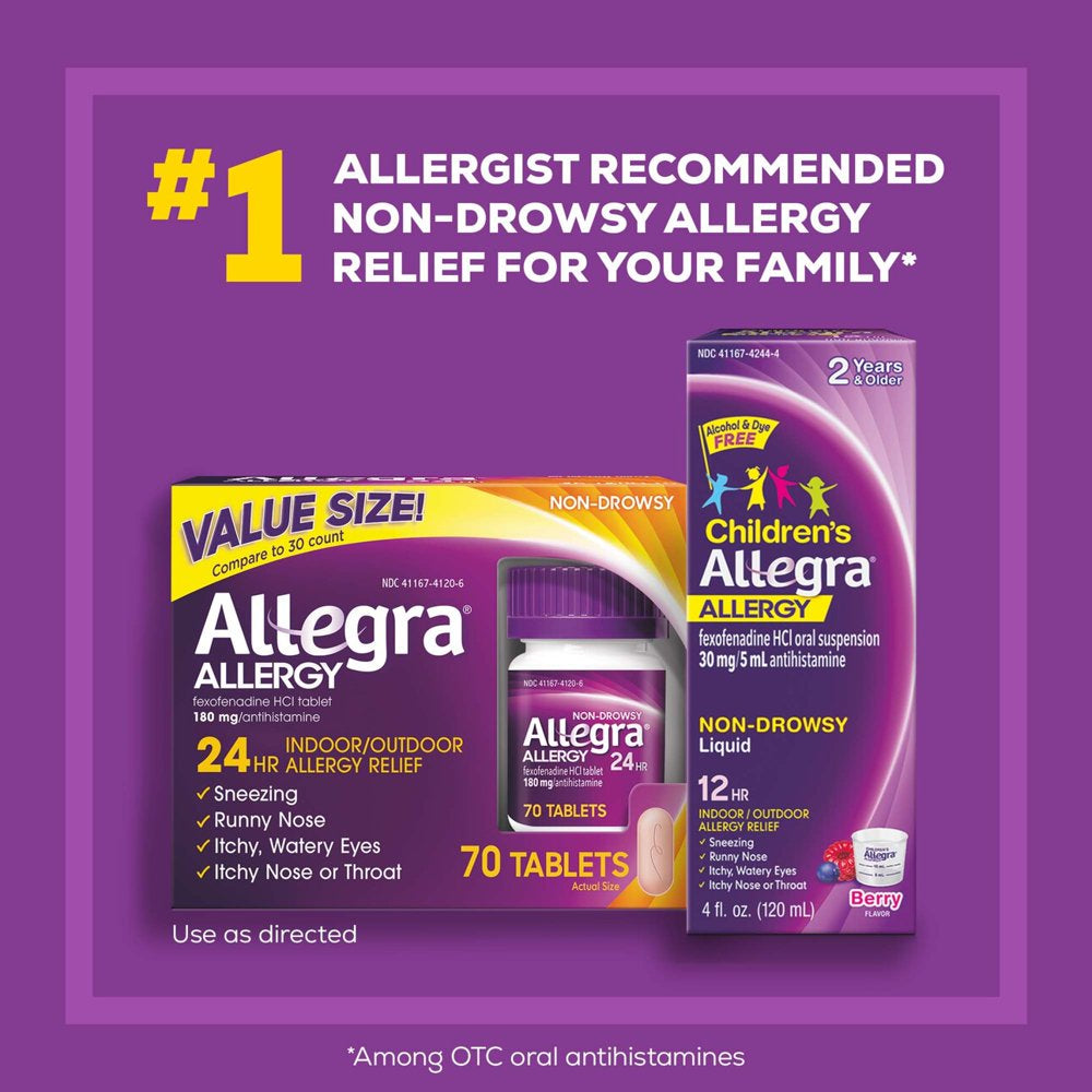 Allegra Adult 24 Hour Non-Drowsy Antihistamine Allergy Relief Medicine 180Mg Tablets 70Ct