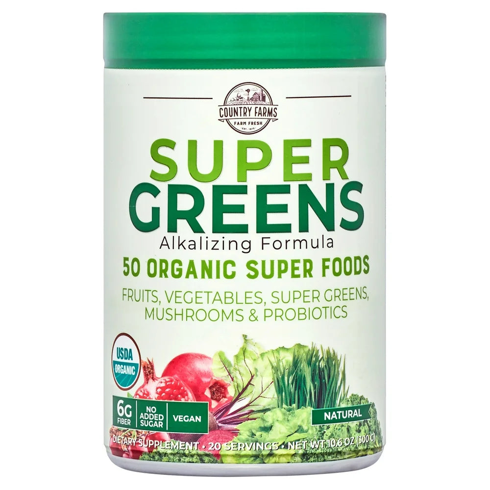 Country Farms Super Greens, Alkalizing Formula, Unflavored, 10.6 Oz (300 G)