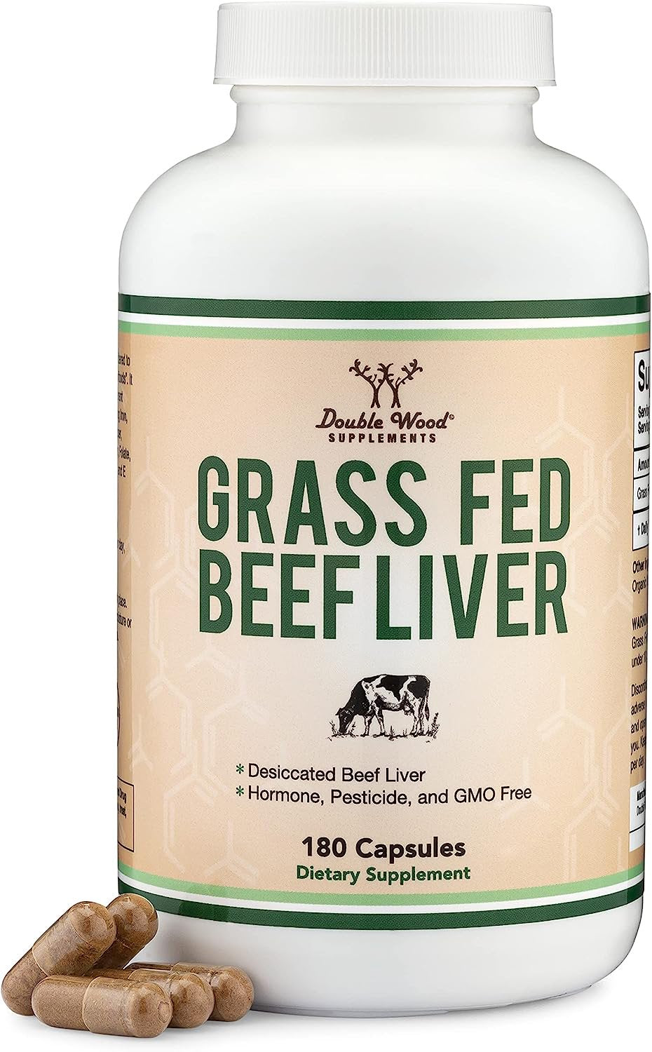 Beef Liver Capsules (1,000Mg of Grass Fed, Desiccated Beef Liver per Serving, 180 Capsules, 3 Month Supply) Beef Liver Supplement for Digestion, Immune Health, Energy, and Wellness by Double Wood