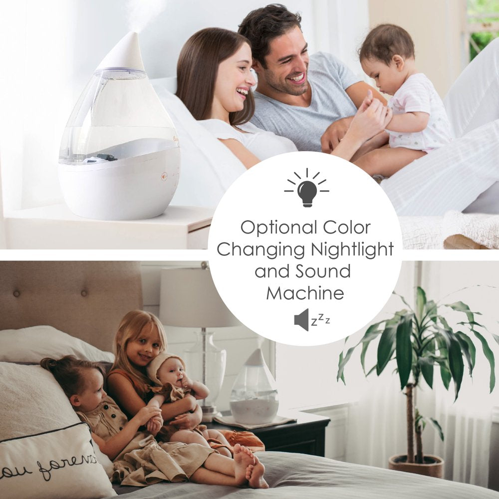 Crane USA Top Fill Drop 1 Gallon Ultrasonic Cool Mist Humidifier with Sound Machine and Optional Nightlight, White