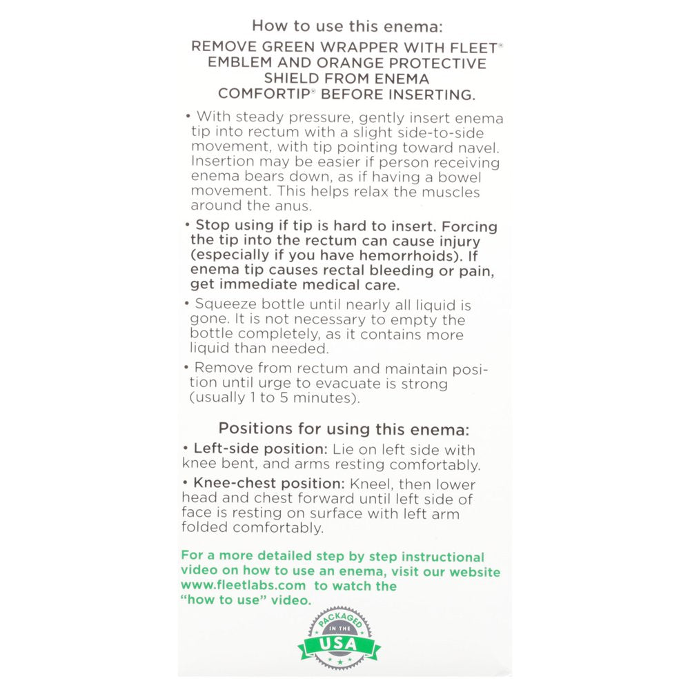 Fleet Laxative Saline Enema for Adult Constipation, 4.5 Fl Oz, 4 Bottles