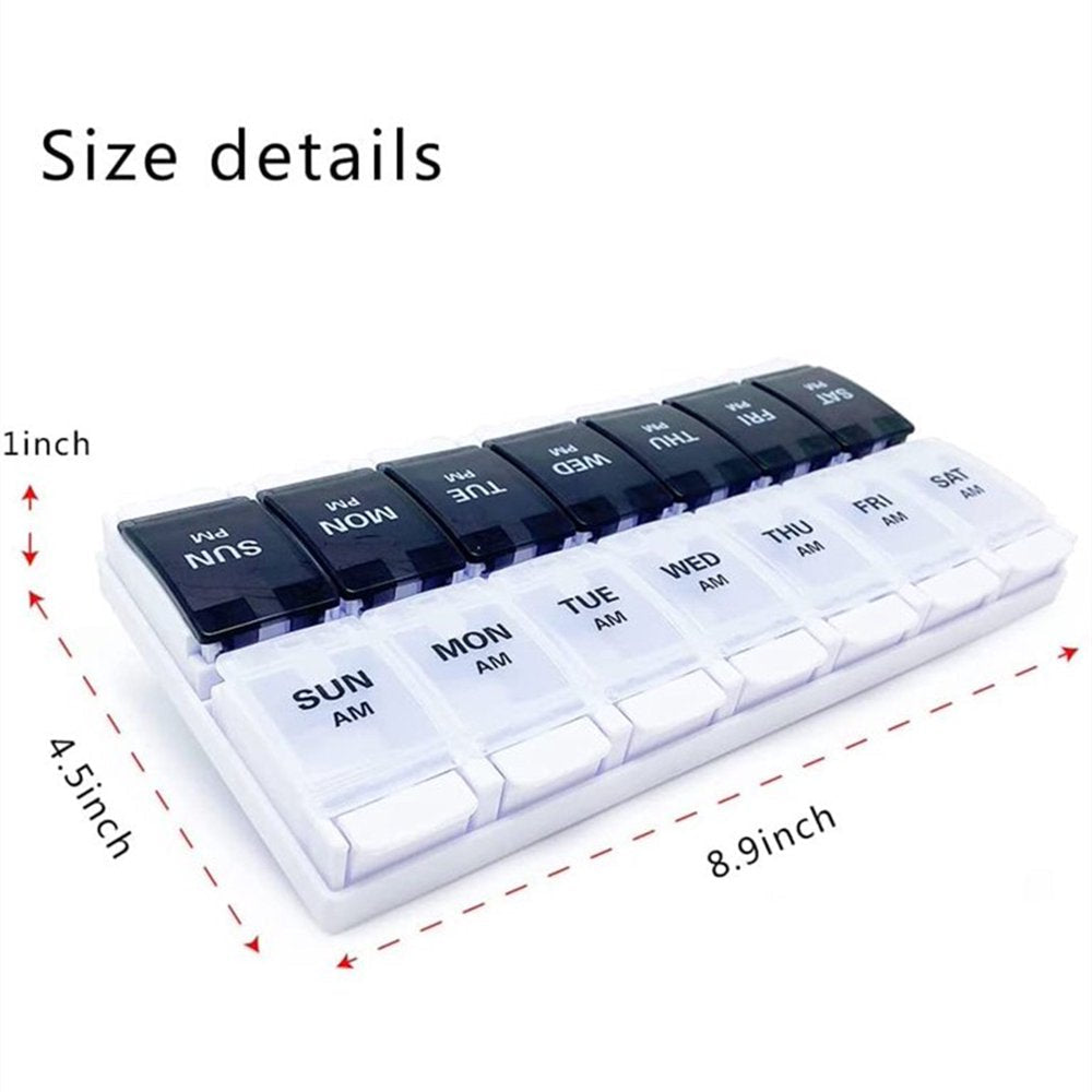 BDUN 7 Day Pill Organizer AM PM 2 Times a Day, Large Capacity Weekly Pill Box Twice Daily, Pill Case 14 Dividers Bpa-Free Medicine Organizer with Easy Push Button