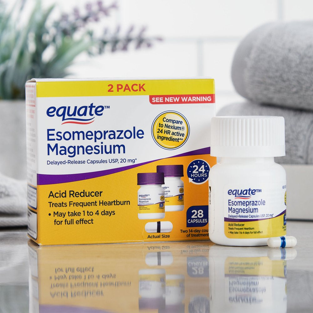 Equate Acid Reducer Esomeprazole Capsules, 20 Mg, 28 Count, 2 Pack