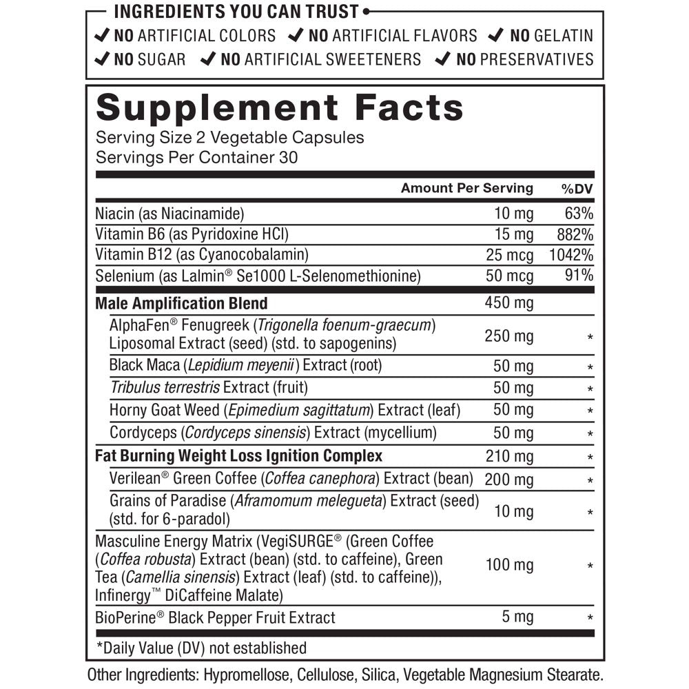 Force Factor Alpha King Surge Testosterone Booster and Fat Burner for Men, 60 Capsules