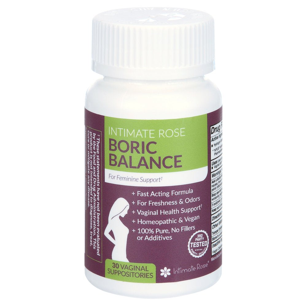 Intimate Rose Boric Acid , Ph Balance for Women, Boric Acid Vaginal Suppositories for Yeast Infection, Vaginitis, Bacterial Vaginosis, 30-Count (600Mg) Includes 7 Applicators - 100% Made in USA