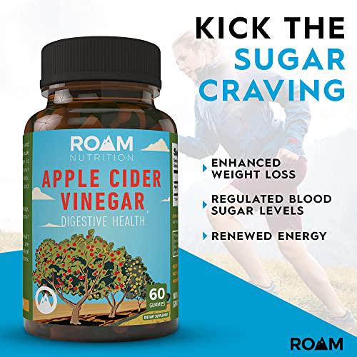 1000mg Apple Cider Vinegar Pills 60 Gummies - Supports Weight Loss, All Natural Detox - High Potency - USA-Made, Non-GMO Dietary Supplement - Digestive Enzyme and Blood Circulation -by Roam Nutrition