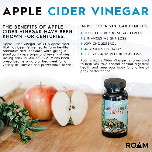 1000mg Apple Cider Vinegar Pills 60 Gummies - Supports Weight Loss, All Natural Detox - High Potency - USA-Made, Non-GMO Dietary Supplement - Digestive Enzyme and Blood Circulation -by Roam Nutrition