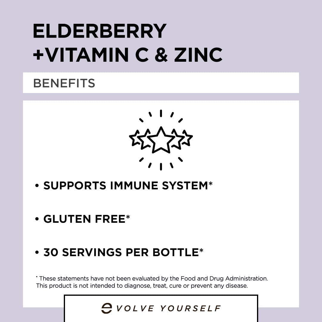 1000mg Premium Elderberry Pills for Adults w/Vitamin C and Zinc for Added Immune Support - Vegan Friendly and Gluten Free - 60 Capsules