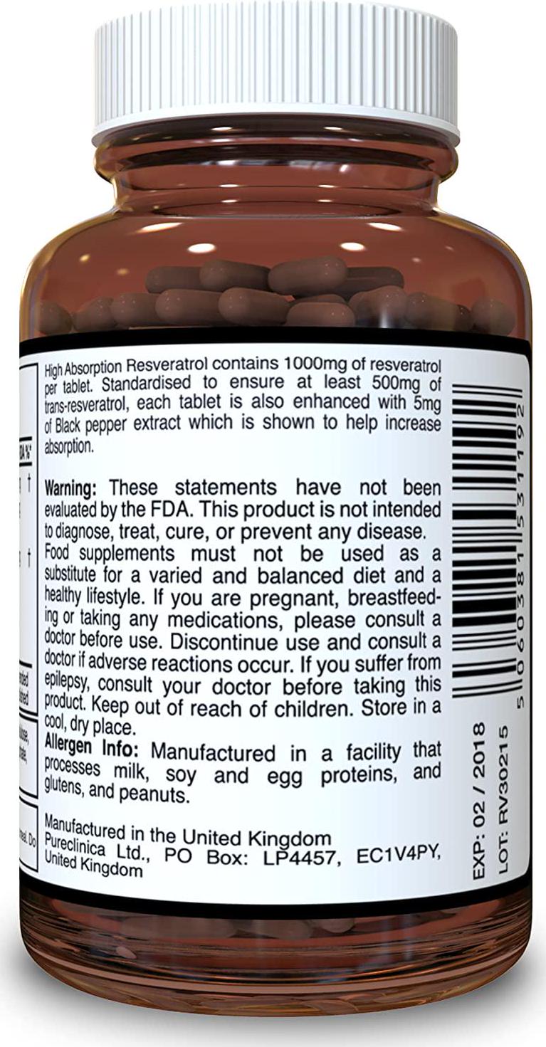 1000mg Resveratrol x 360 Tablets - (4 Bottles Each with 90 Tablets - 12 Months Supply). 10 x Strength and with Black Pepper Extract for Faster Absorption. SKU: RV3x4