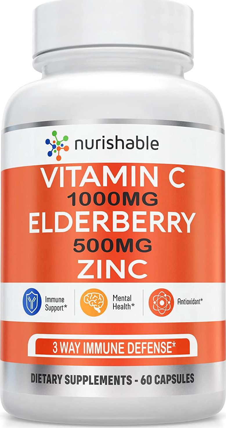 1000mg Vitamin C and Elderberry Supplement - High Potency Vitamin C with Elderberry and Zinc for Immune Support - Easy to Swallow, Non-GMO, GMP-Certified VIT C 1000mg Immune Booster Capsules - 60 Count