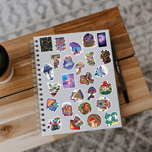 100Pcs Mushroom Stickers, Waterproof Vinyl Stickers, Colorful Mushroom Sticker Pack for Water Bottles Hydroflask Laptop Skateboard Motorcycle Bicycle DIY Keyboard Luggage Ideal Gift for Kids Teens Adults