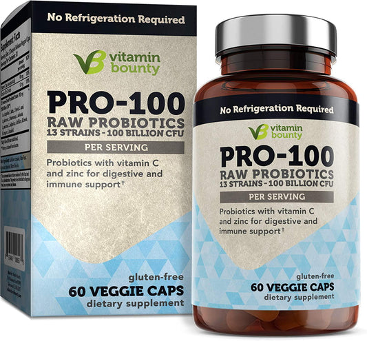100 Billion CFU 13 Strains, Raw Probiotics with Vitamin C and Zinc for Immune Support, Gut and Digestive Health, with Delayed Release Embocaps