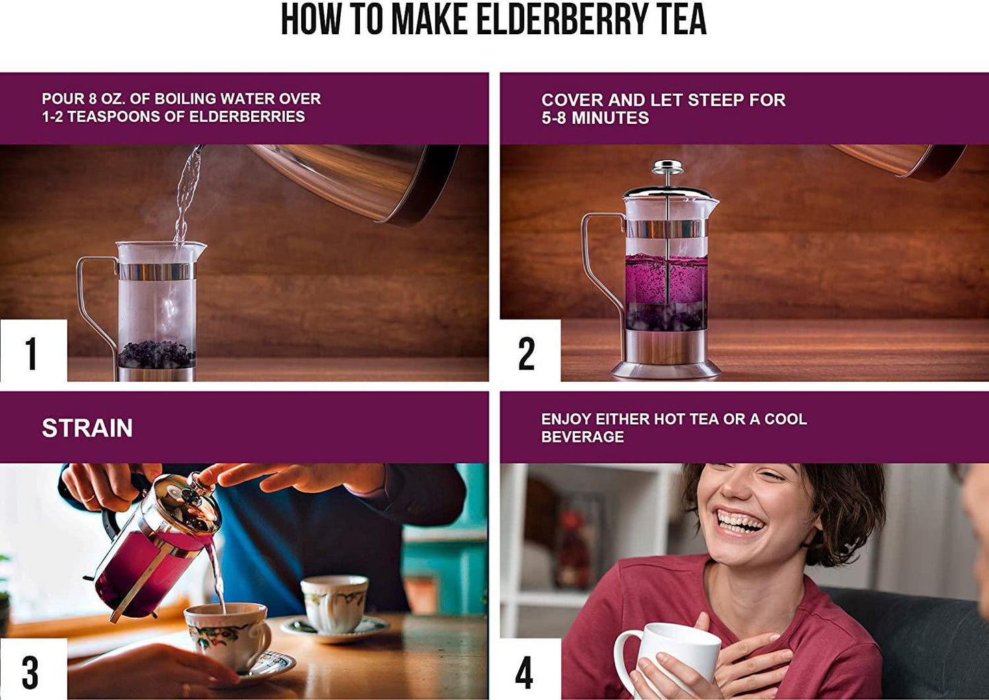 100% Certified Organic Dried Elderberries - 1 lb Bulk European Whole Dry Black Elderberry - USDA Certified Organic, Raw, Vegan, Sambucus Nigra L. - Make Natural Elderberry Syrup/Tea