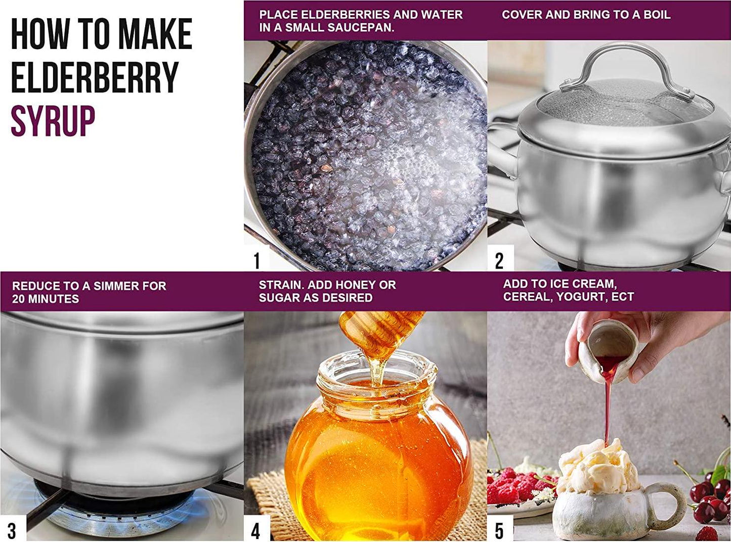 100% Certified Organic Dried Elderberries - 1 lb Bulk European Whole Dry Black Elderberry - USDA Certified Organic, Raw, Vegan, Sambucus Nigra L. - Make Natural Elderberry Syrup/Tea