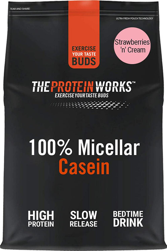 100% Micellar Casein Protein Powder | Slow Release Protein Shake | Amino Acids | High Protein | Protein Works | Strawberries 'n' Cream | 1 Kg