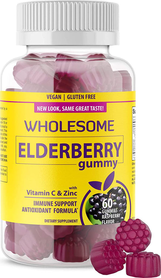 100% Natural Great Tasting Chewable Elderberry with Vitamin C and Zinc Gummies Supplement | 60 Count Gummies | 100 mg Elderberry 90mg Vitamin C 7.5 mg Zinc | Supports Immune System Health