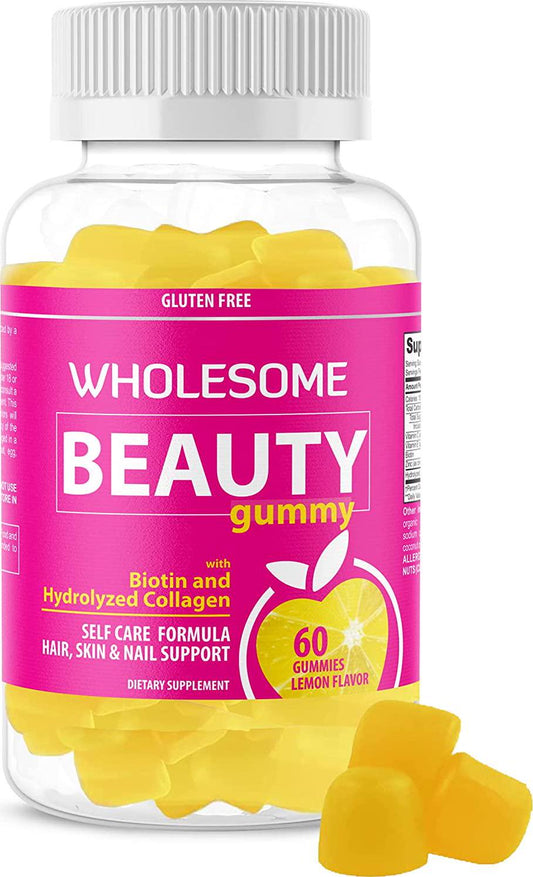 100% Natural Hair Nails and Skin Gummies with Collagen and Biotin | Low Sugar, Gluten Free | 60 Count Gummies | 200 mg Collagen 5 mg Zinc 2.5 mg Biotin | Skin Care Collagen Supplements for Women