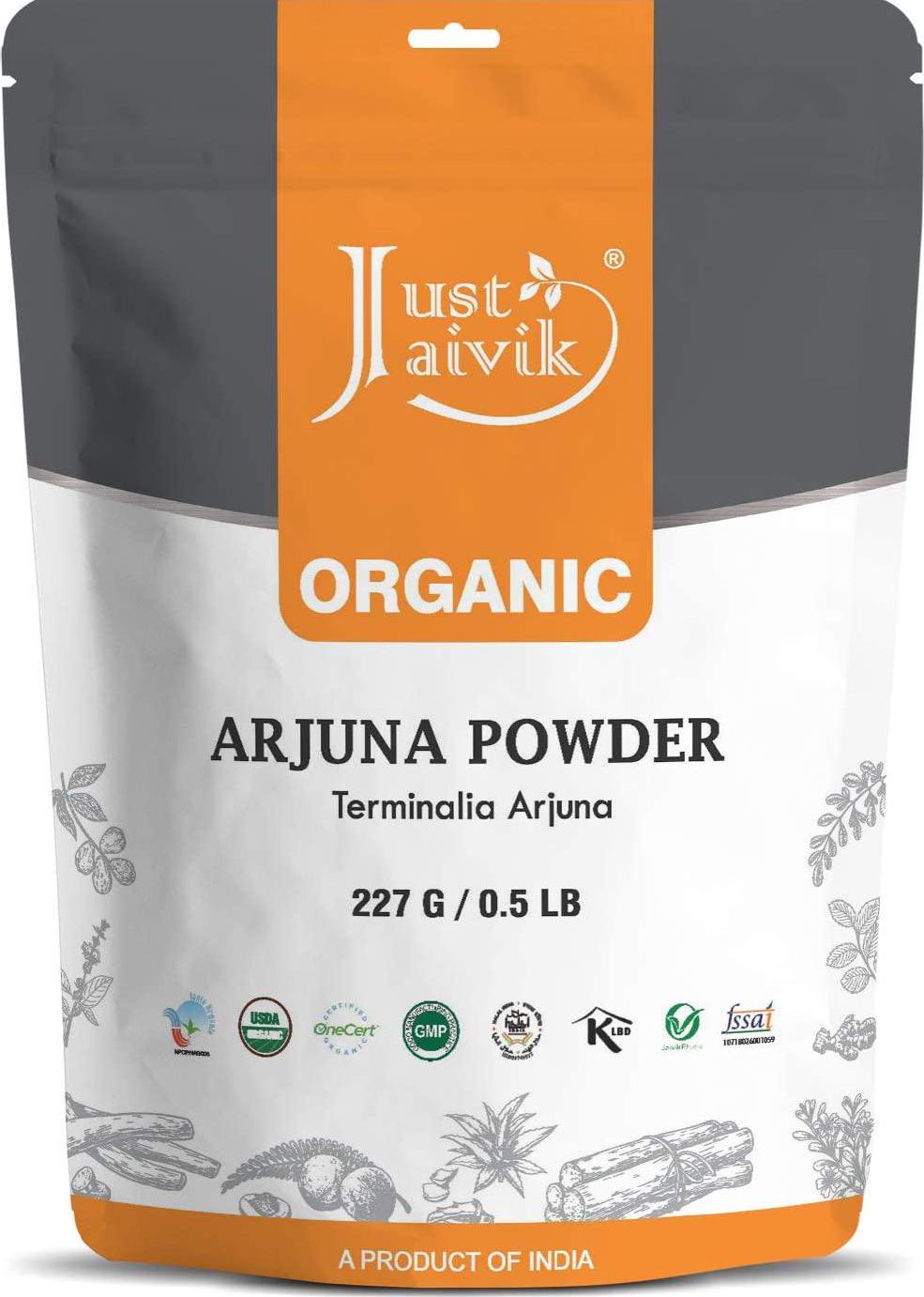 100% Organic Arjuna Bark Powder (Terminalia Arjuna) 1/2 LB, 08 oz, 227g USDA Certified Organic- Biodegradable Resealable Zip Lock Pouch Traditional rejuvenative and Tonic for The Heart*