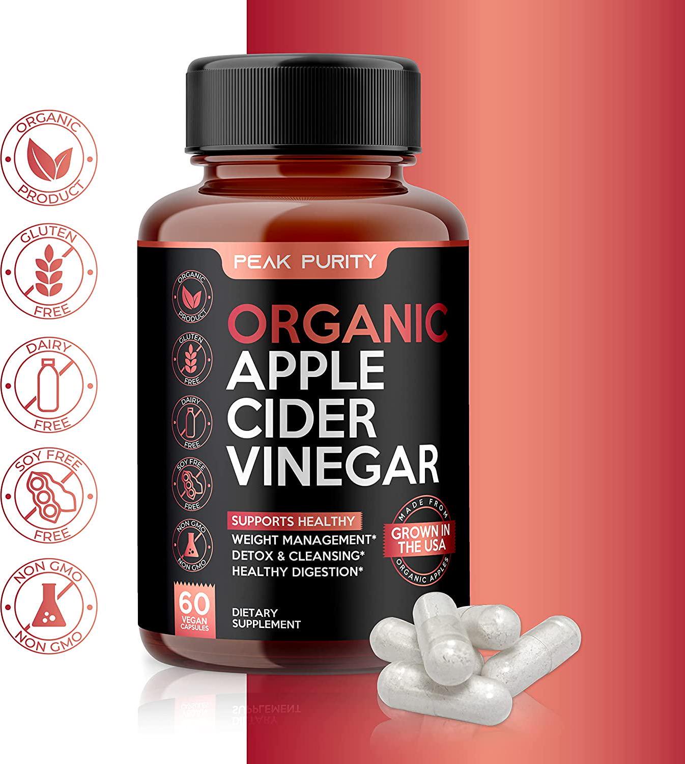 100% Organic Raw Apple Cider Vinegar Capsules - Natural Detox Gut Cleanse and Healthy Digestion - Tasteless and Easy to Swallow - Extra Strength ACV Pills - 1000 mg