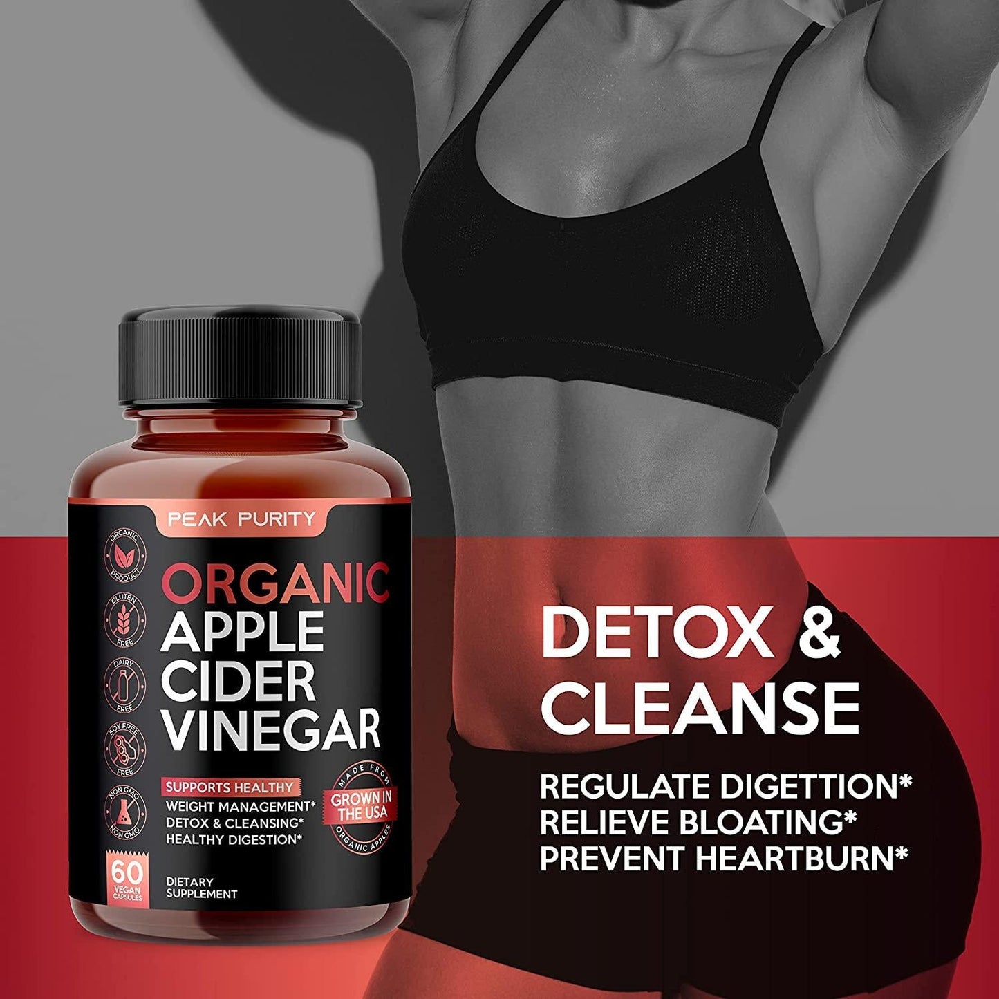 100% Organic Raw Apple Cider Vinegar Capsules - Natural Detox Gut Cleanse and Healthy Digestion - Tasteless and Easy to Swallow - Extra Strength ACV Pills - 1000 mg