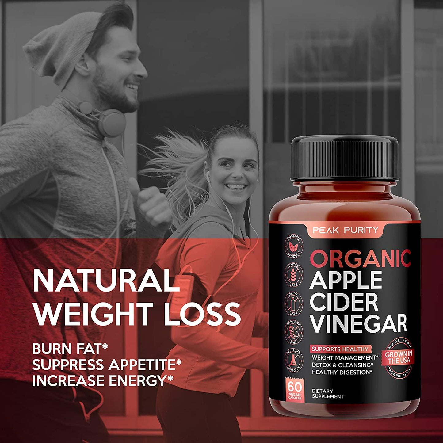 100% Organic Raw Apple Cider Vinegar Capsules - Natural Detox Gut Cleanse and Healthy Digestion - Tasteless and Easy to Swallow - Extra Strength ACV Pills - 1000 mg