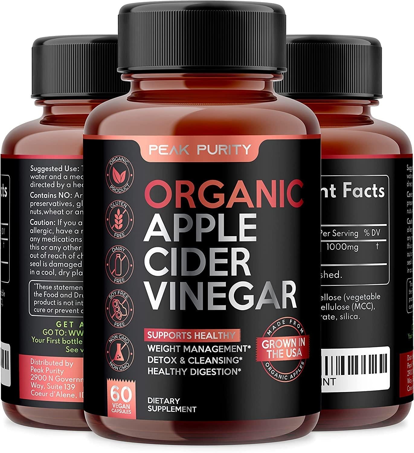 100% Organic Raw Apple Cider Vinegar Capsules - Natural Detox Gut Cleanse and Healthy Digestion - Tasteless and Easy to Swallow - Extra Strength ACV Pills - 1000 mg